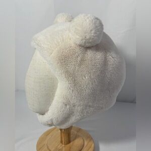 First Impressions Faux Fur Ivory Pom Pom Hat Snap Chinstrap Winter Baby 0-6 Mos